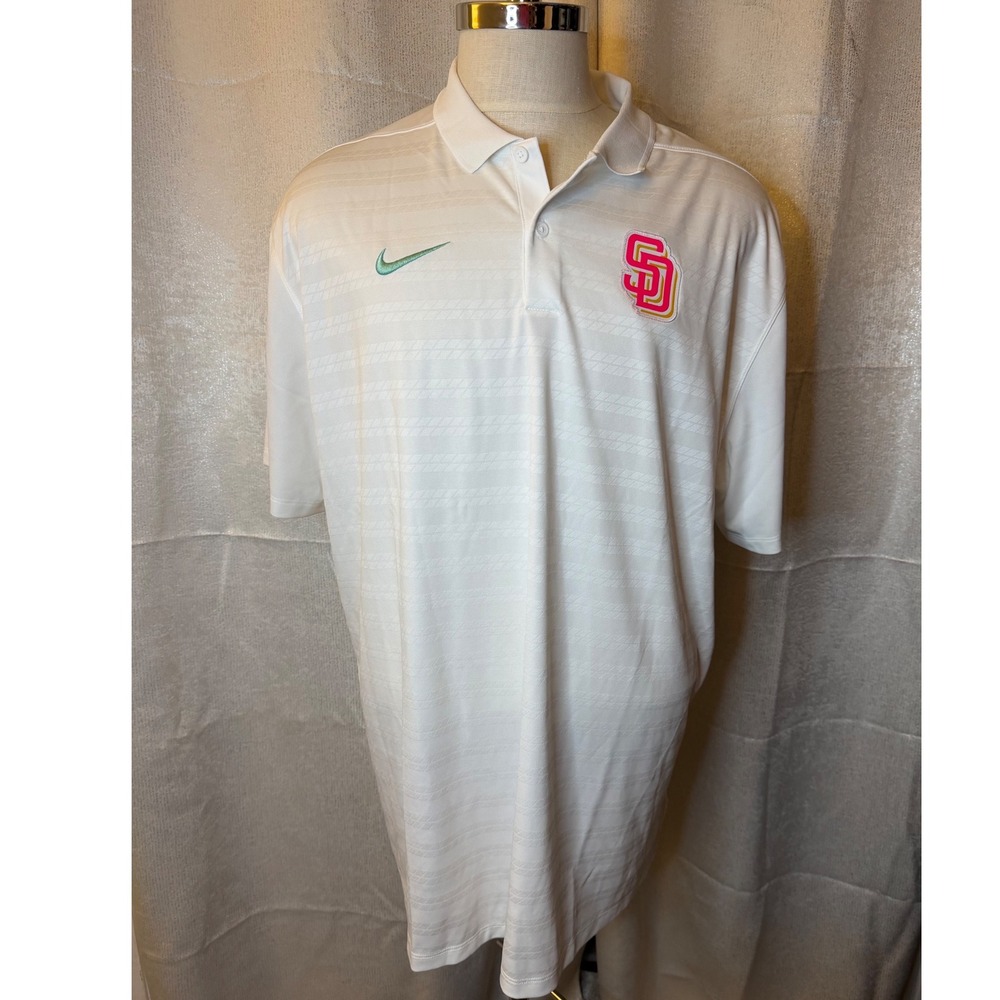 Nike San Diego Padres City Connect Polo Shirt Mens XXL White Dri-FIT MLB New